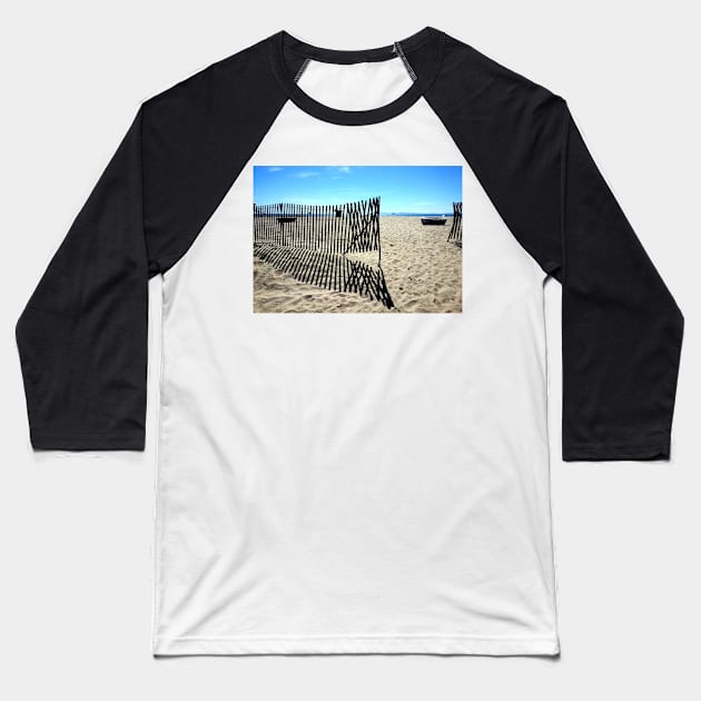 Symmetrical Fence Silhouette at the Beach Baseball T-Shirt by 1Redbublppasswo